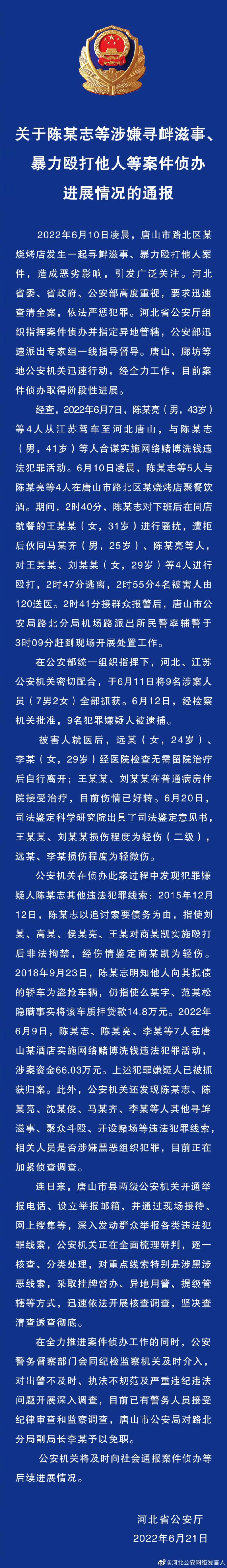 唐山公布打人案侦办细节是怎么回事，关于唐山最近的抓捕案件的新消息。