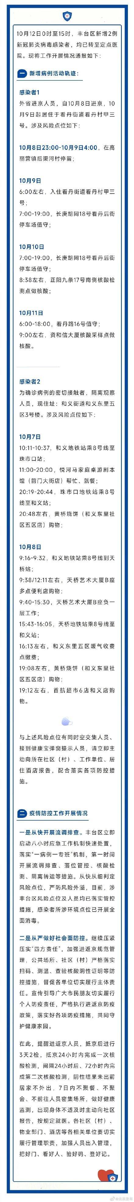 北京丰台新增2例本土感染者,北京丰台新增2例本土感染者行动轨迹