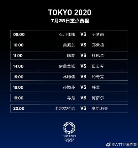 奥运会乒乓球赛程7.28 东京奥运会乒乓球赛程表7月28日