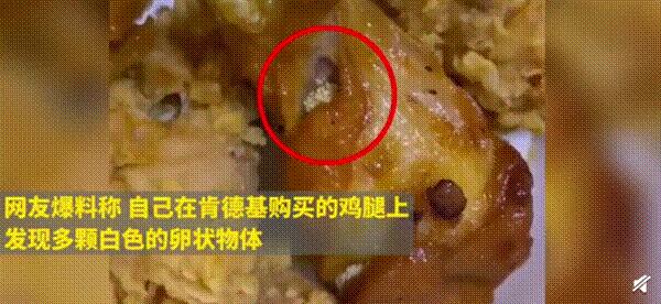 鸡腿中吃出虫卵?肯德基回应：高温下时不会产生虫卵