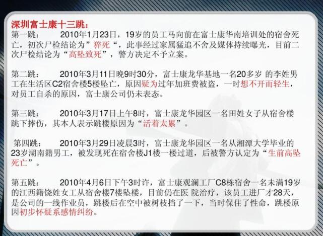 富士康13连跳事件原因是什么 富士康十三跳事件详情完整版始末梳理