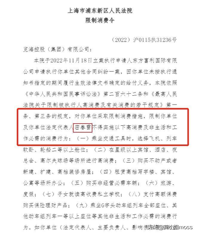 董卿丈夫密春雷被限制消费,究竟是怎么一回事?