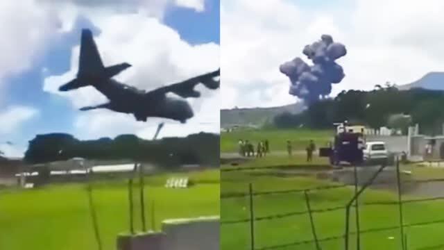 菲律宾飞机坠毁50人死亡事件 菲律宾军机坠毁前画面曝光