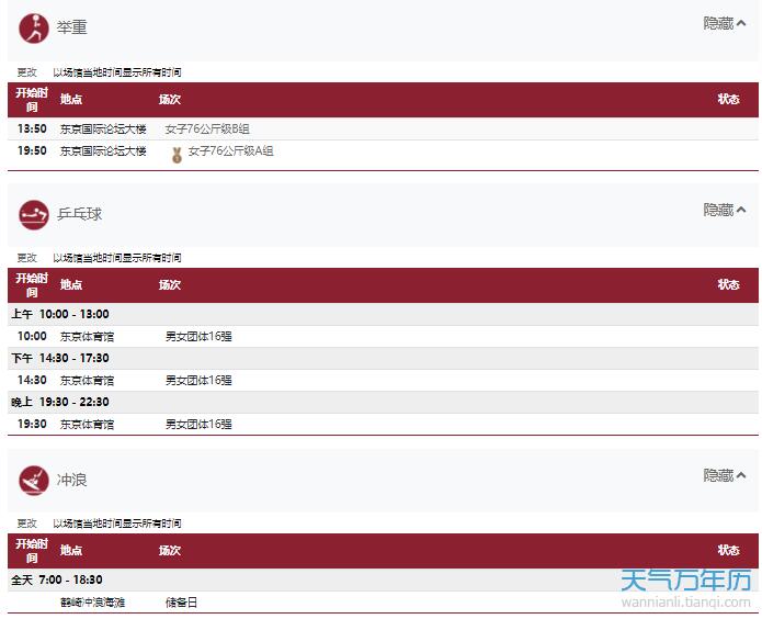 8月1日奥运会赛程表详细赛程 8月1日奥运会中国有哪些比赛项目