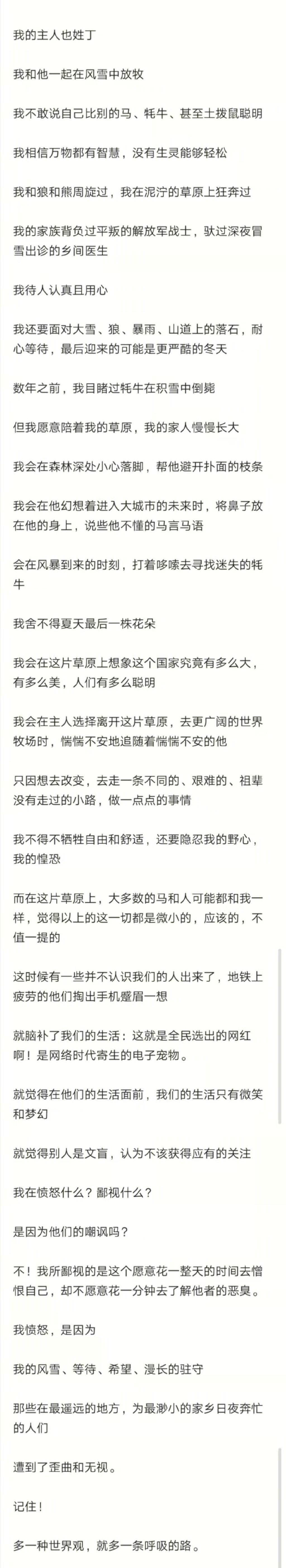 丁真小马珍珠发长文回应质疑怎么回事？部分男性对丁真的态度引热议