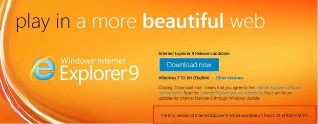 IE9正式版将于北京时间3月15日13点发布下载