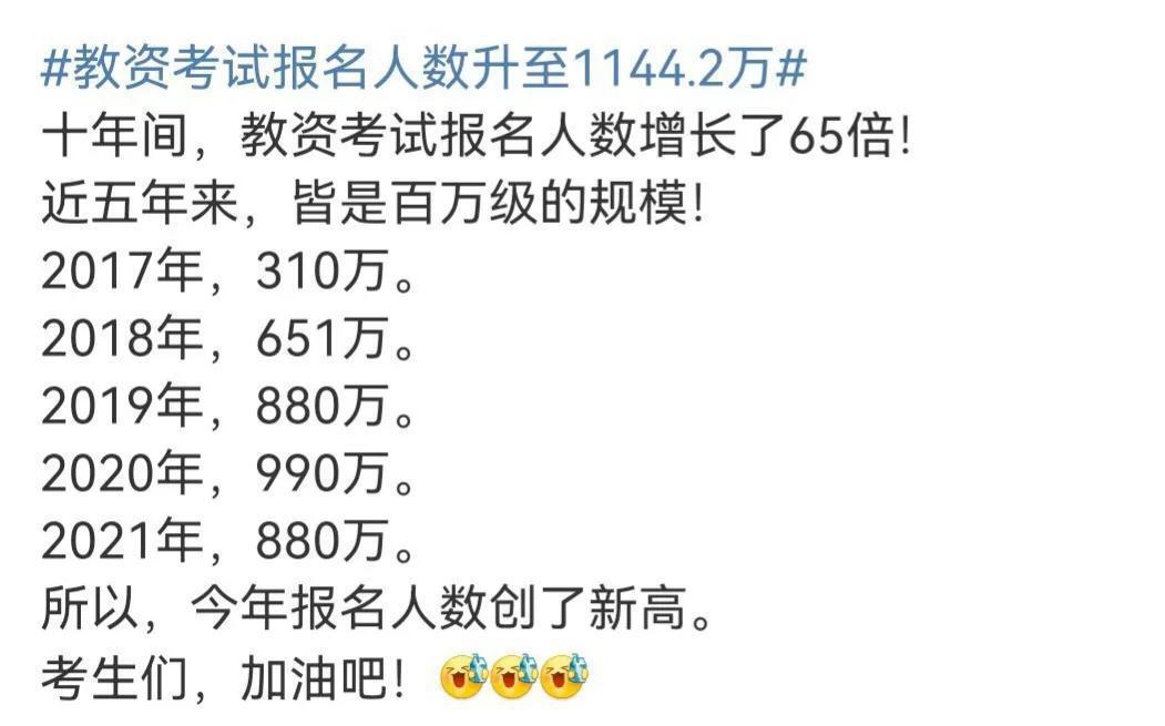 教资考试报名人数升至1144.2万,教资考试报名人数升至1144.2万什么意思