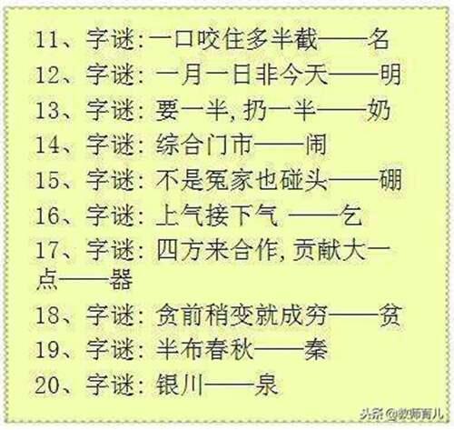 100条有趣的汉字字谜 小学生字谜推荐