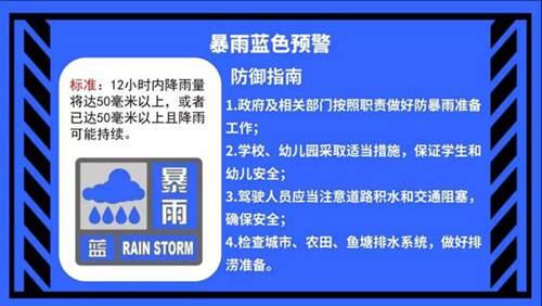 暴雨蓝色预警：7省市有大到暴雨