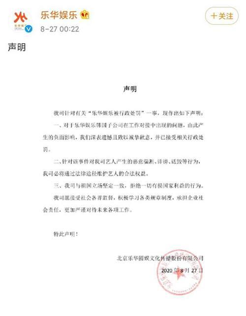 乐华娱乐被行政处罚